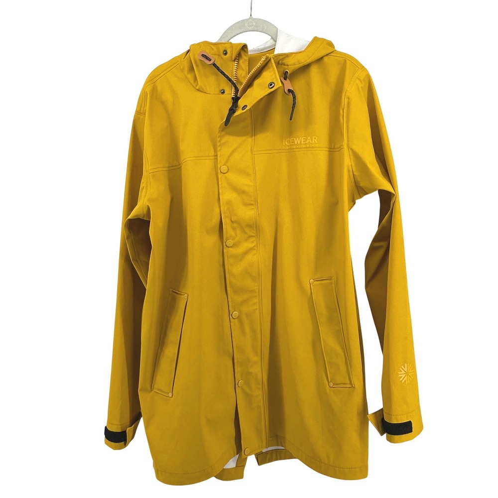 ICEWEAR Icelandic Rain Coat Yellow Rain Jacket Hooded Waterproof Size L Gorpcore